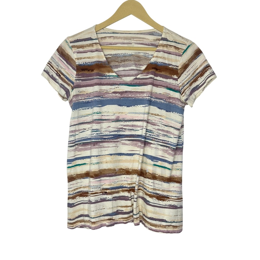 Pure Jill Pima Elliptical Tee Women S Petite Multicolor Striped V-Neck Cotton